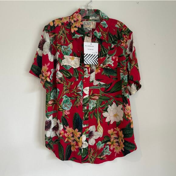 NWT NWT Free People x Sandrine Rose Hawaiian Button-Down Shirt, Red, Women’s Med - Picture 1 of 6